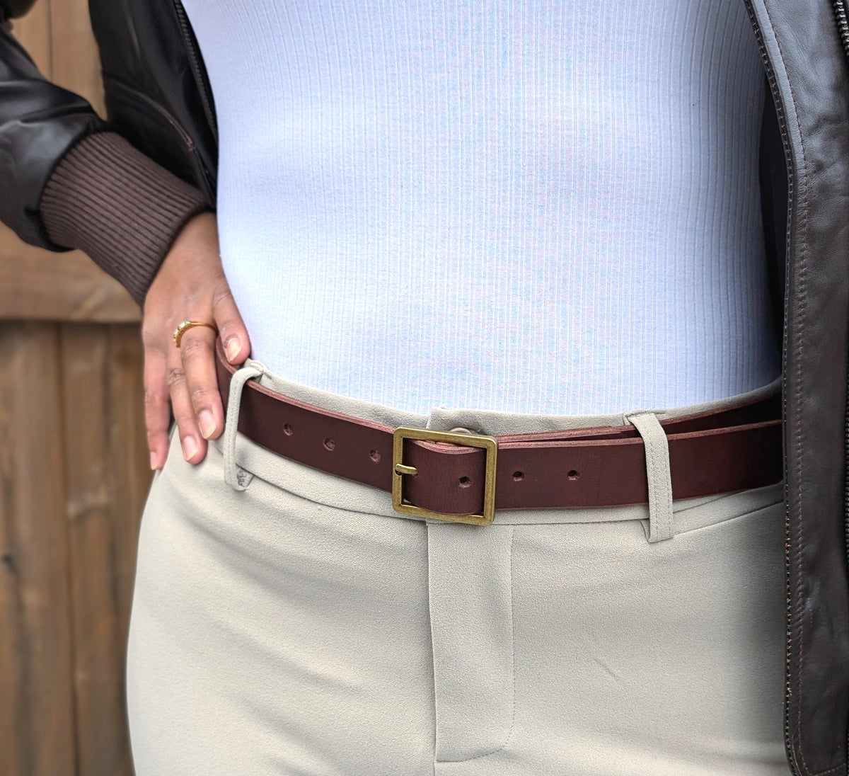 Square Buckle Leather Belt - Nickle With Tan