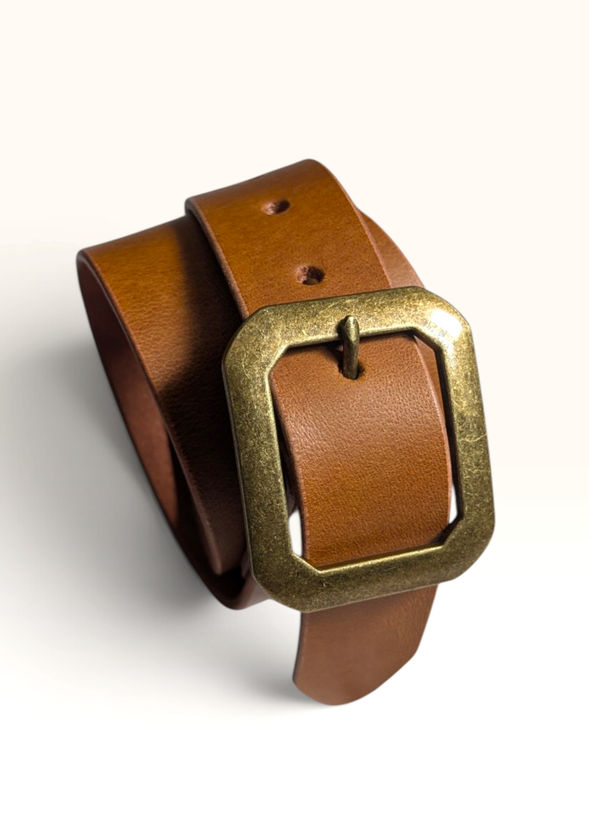 Statement Buckle Leather Belt - Espresso With Antique Brass
