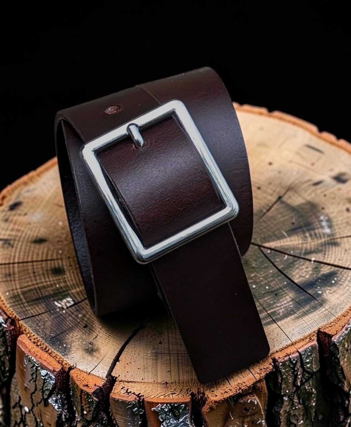 Square Buckle Leather Belt - Nickle With Black