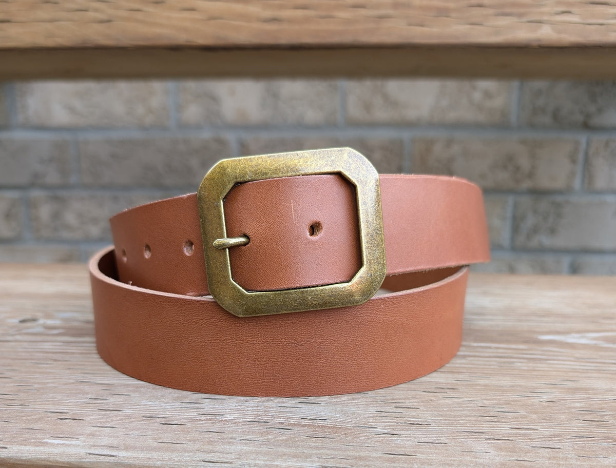 Statement Buckle Leather Belt - Espresso With Antique Brass