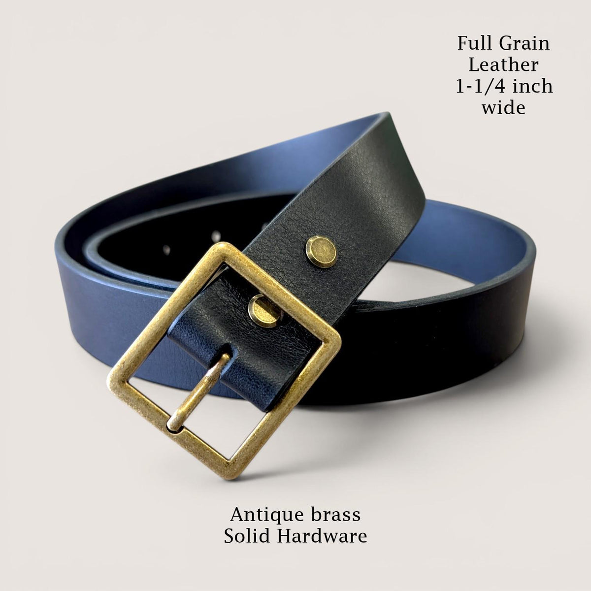 Square Buckle Leather Belt - Nickle With Tan