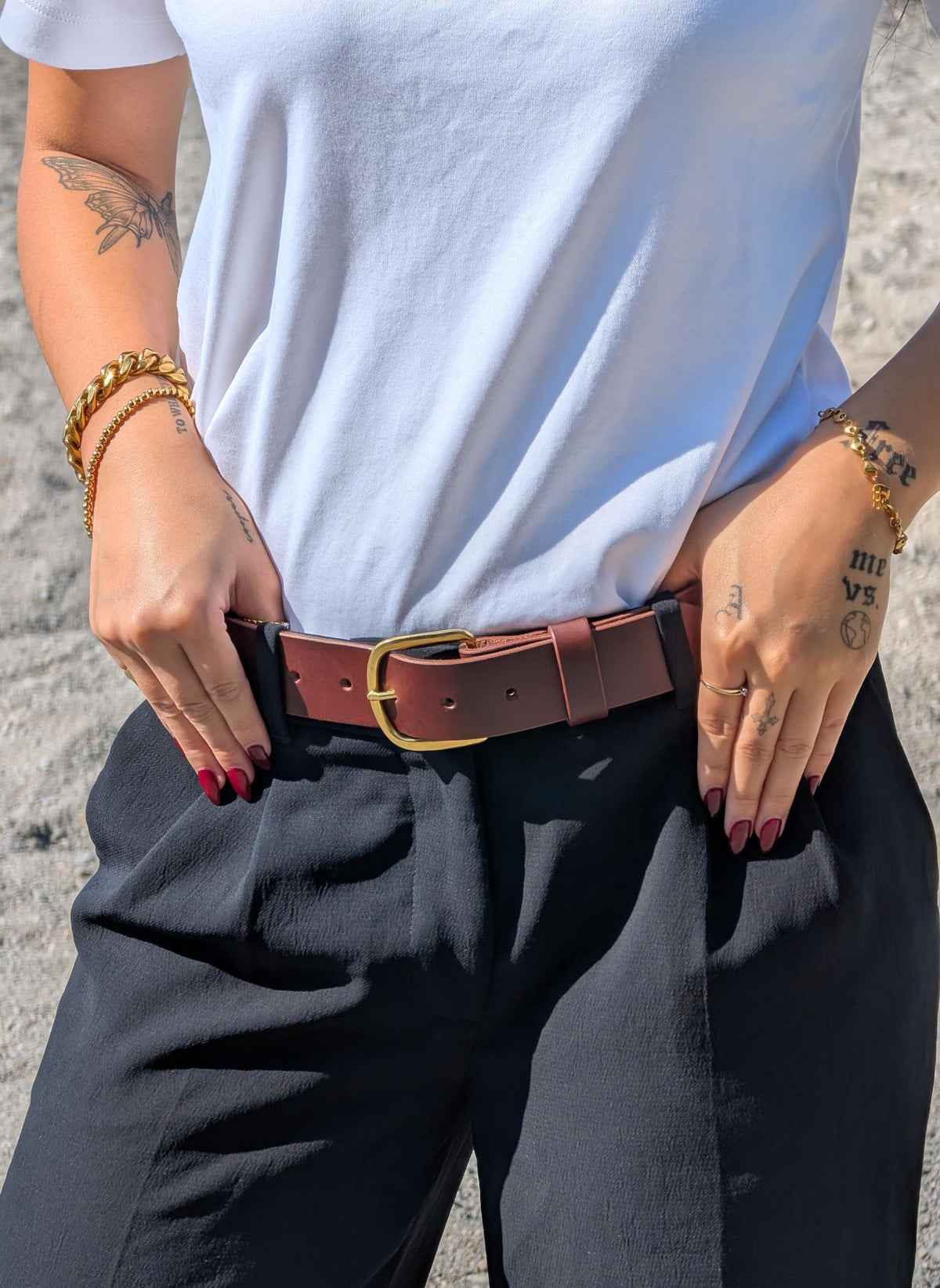 Brass Heel Bar Buckle Belt - Black