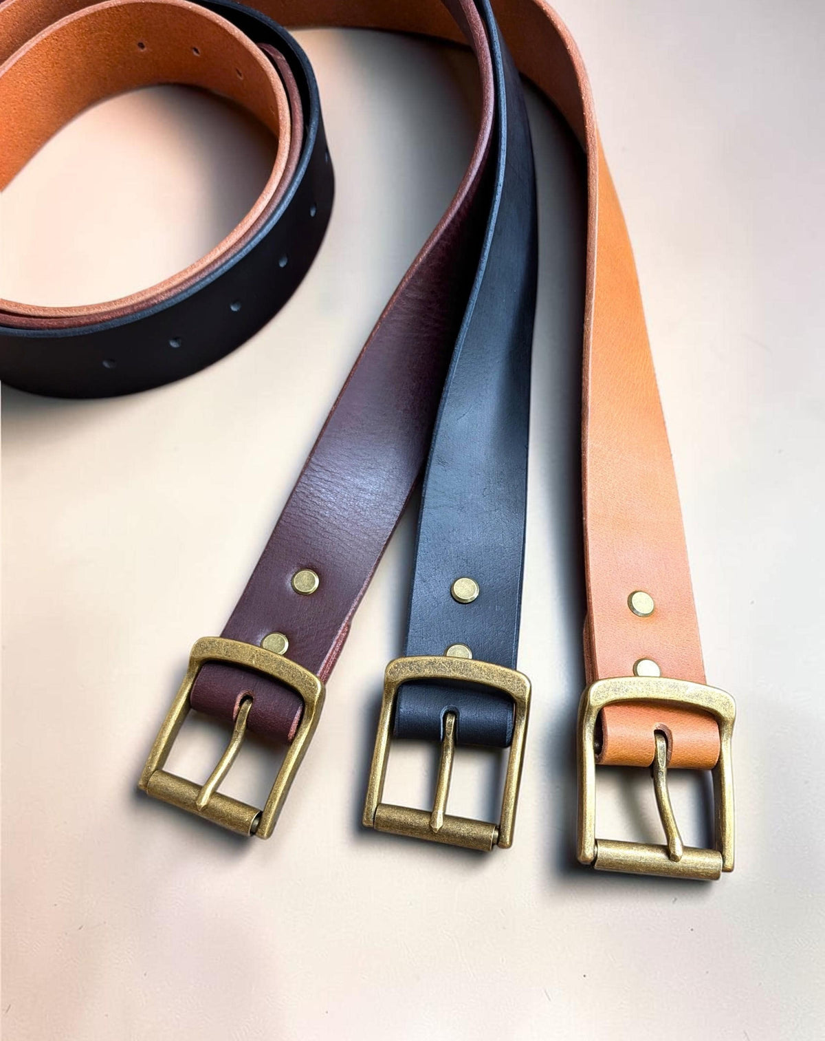 Dunham Antique Brass Roller Buckle Belt - Black