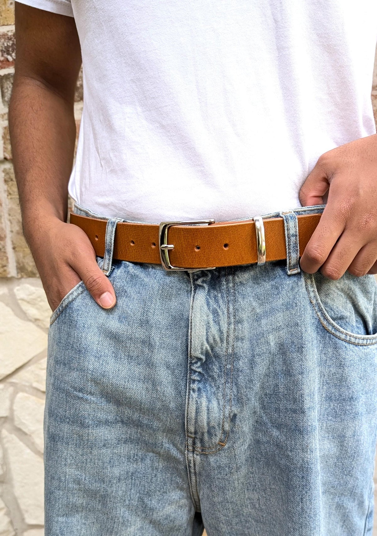 Formal Leather Belt - Nickle plated Brass Buckle with Metal Loop