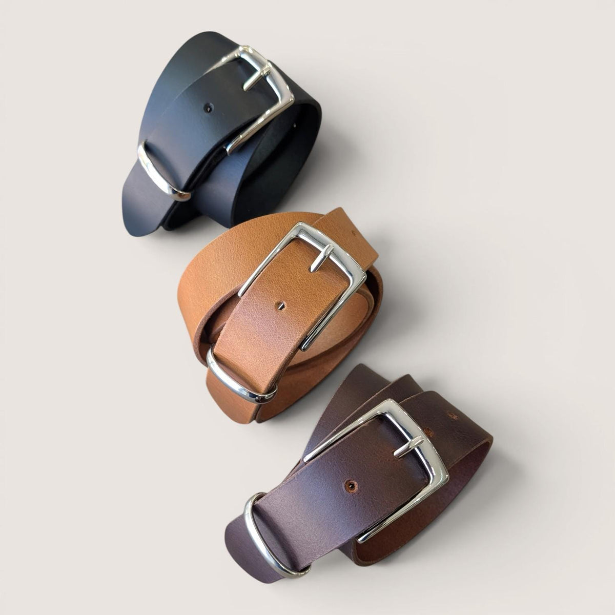 Formal Leather Belt - Nickle Plated Brass Buckle with Metal Loop