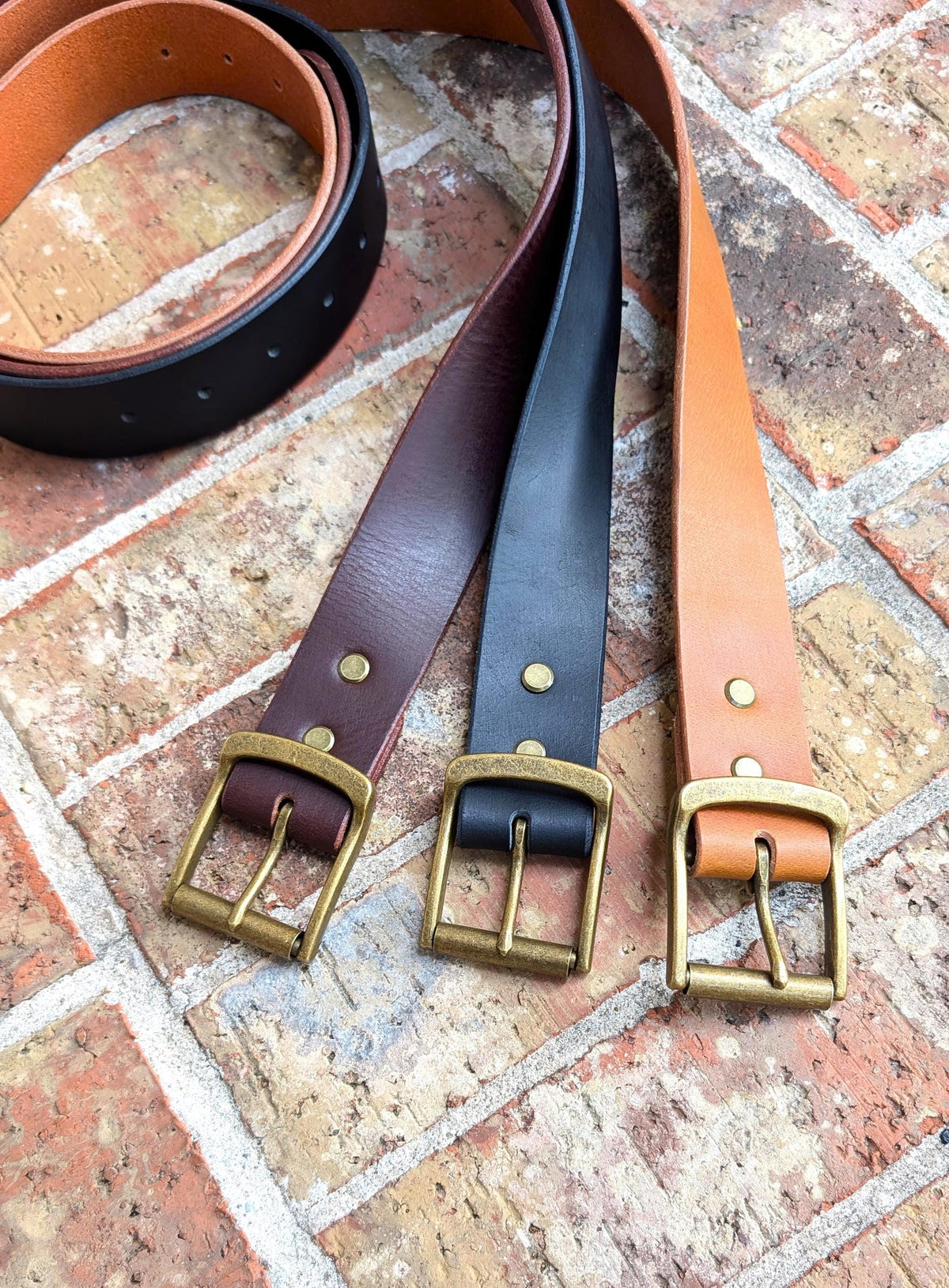Dunham Antique Brass Roller Buckle Belt - Saddle Tan