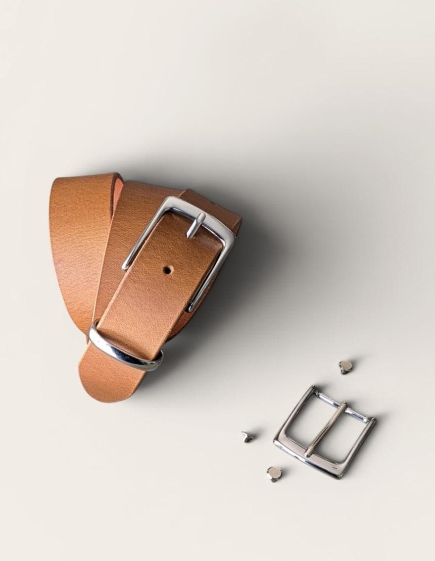 Formal Leather Belt - Nickle Plated Brass Buckle with Metal Loop