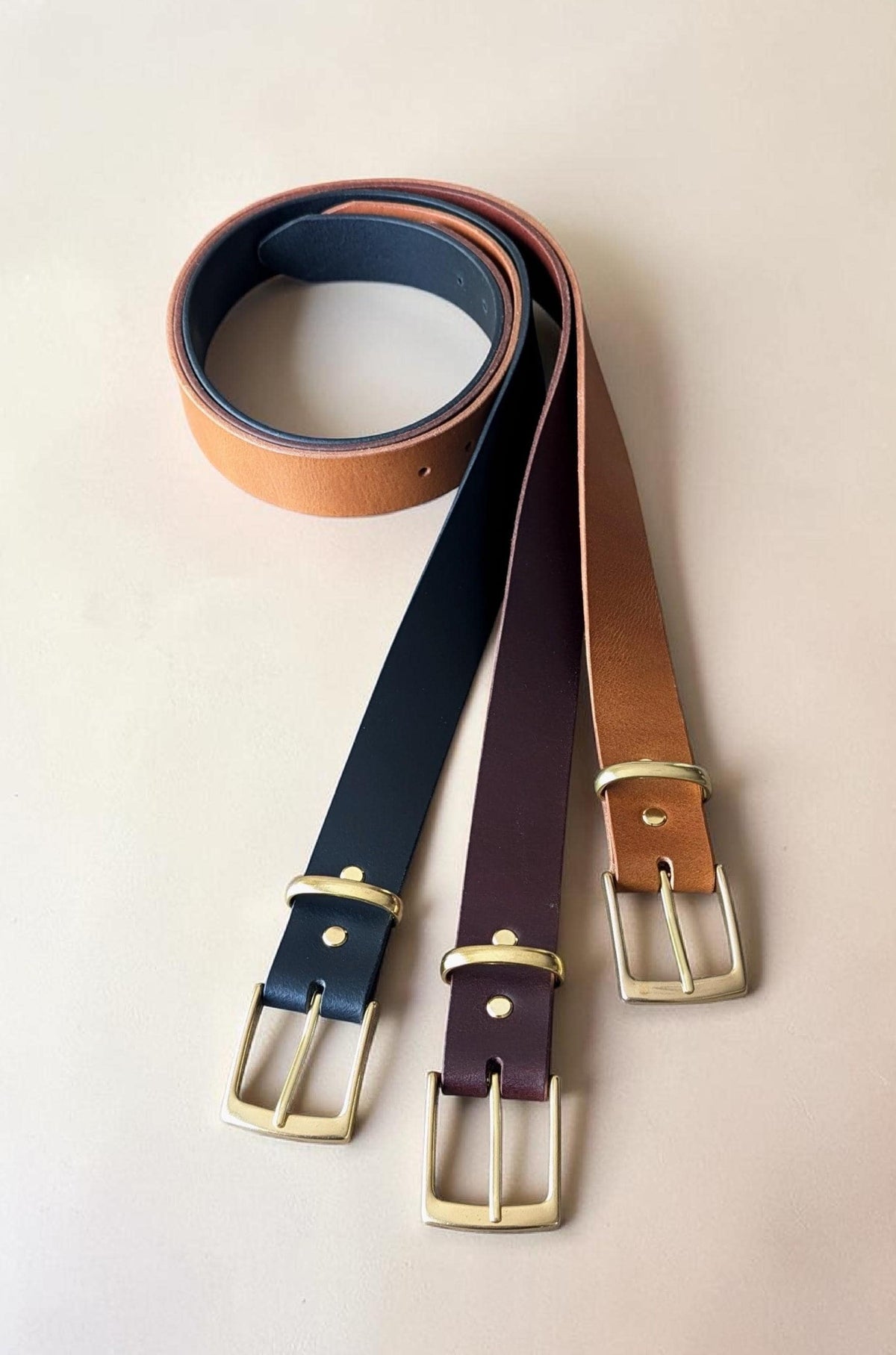 Formal Brass Buckle Belt -  Tan with Metal Loop