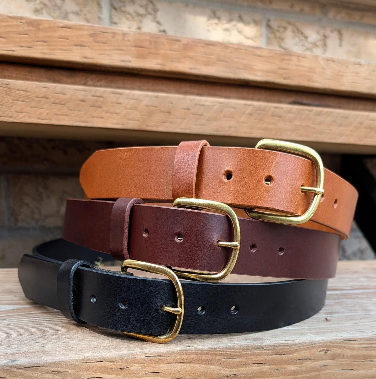 Brass Heel Bar Buckle Belt - Black