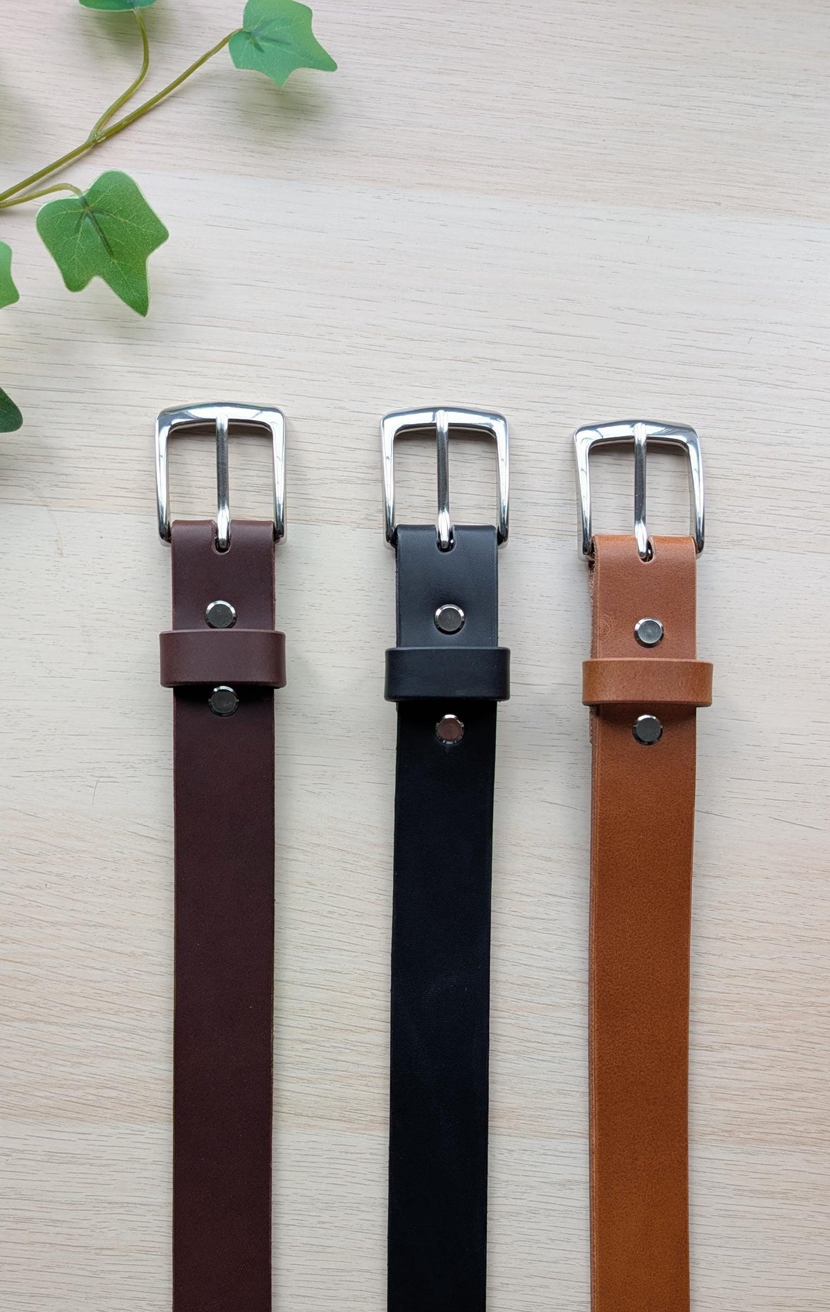 Formal Slim Leather Belt - Nickle Platted Brass Buckle (1-1/4 inch)