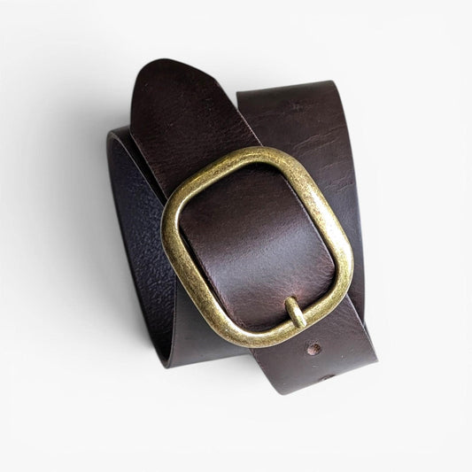 Dark Brown Leather belt, Women's leather belt, Full grain leather belt with oval buckle, handmade in Canada