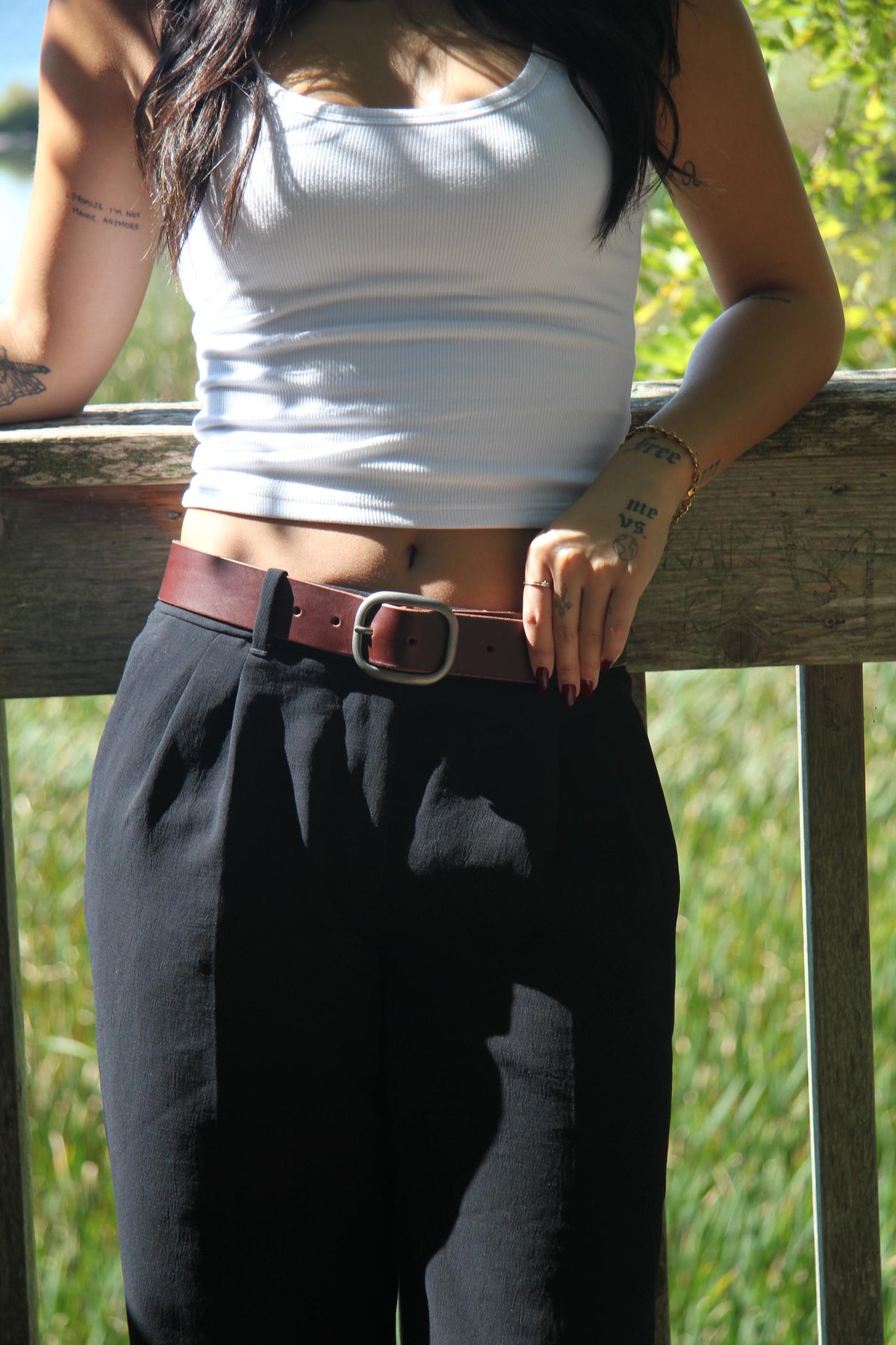 Dark Brown Leather belt, Women's leather belt, Full grain leather belt with oval buckle, handmade in Canada
