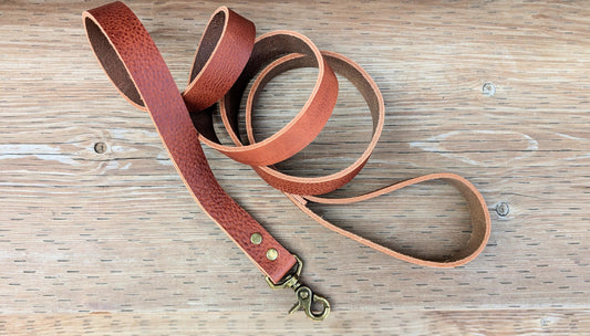 Full Grain Leather Dog Leash – 5 ft - Brown With Antique Brass