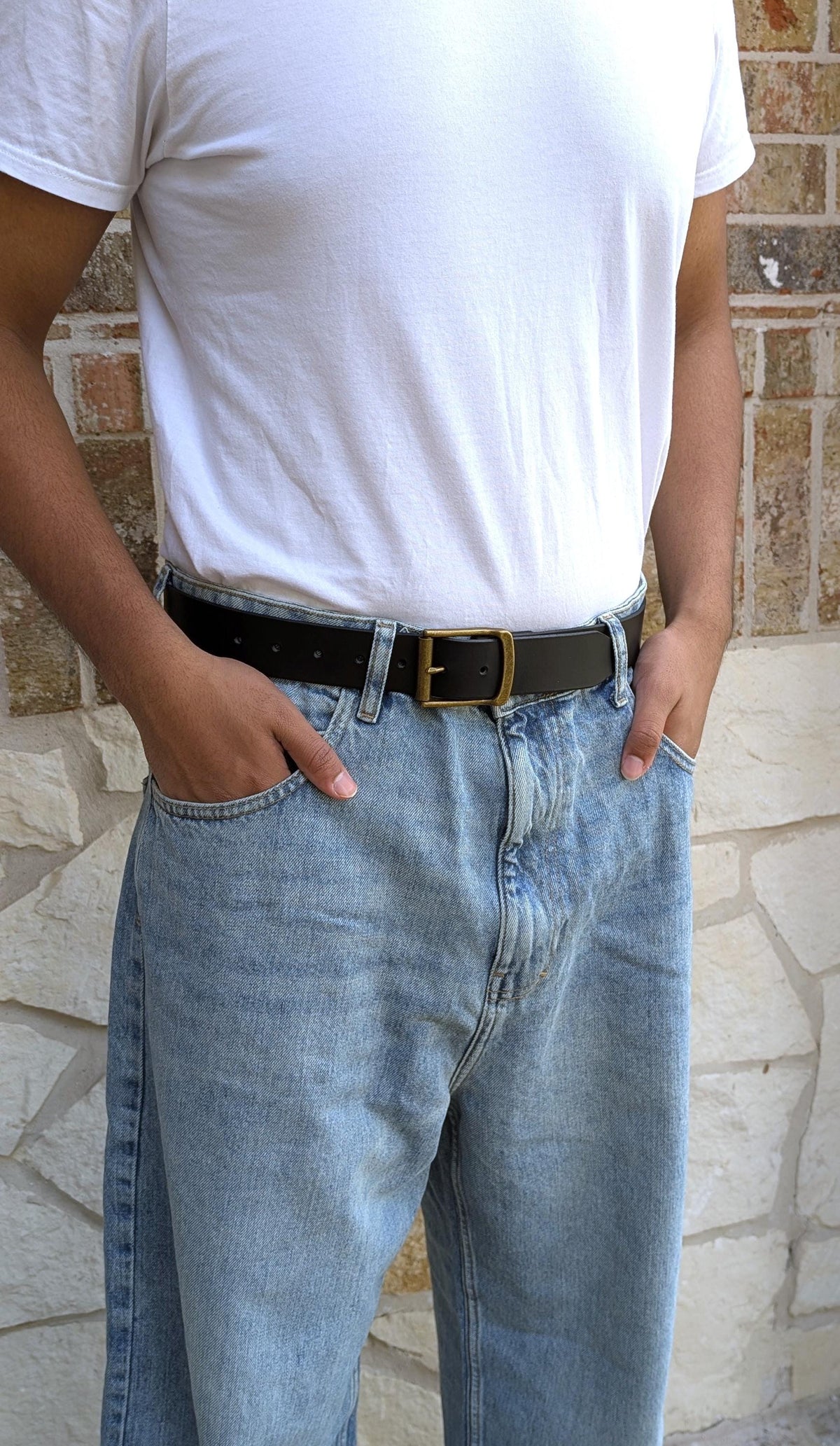 Dunham Antique Brass Roller Buckle Belt - Saddle Tan