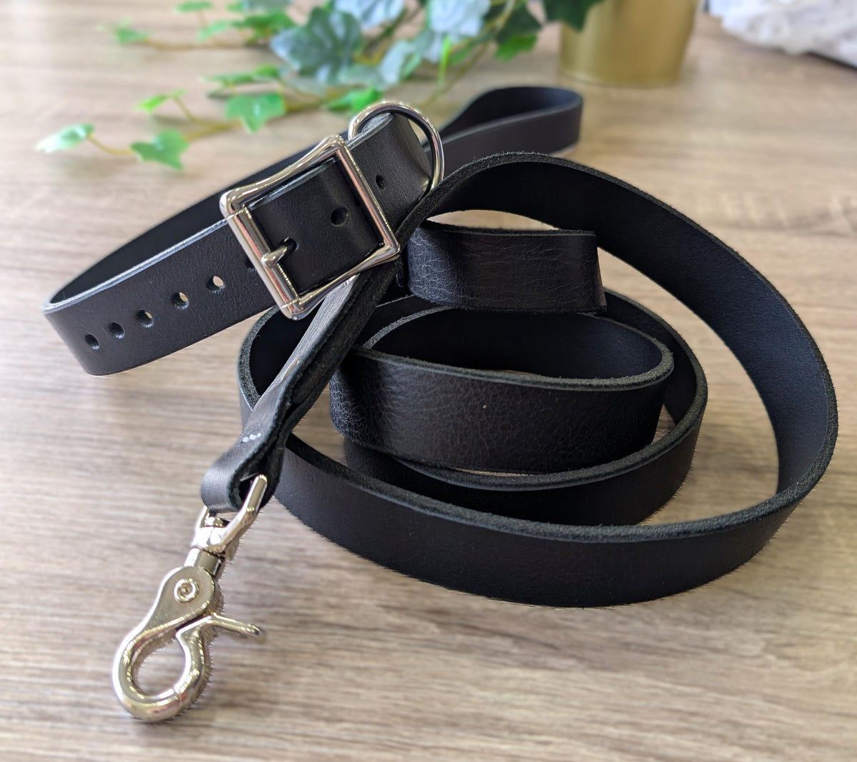 Full Grain Leather Dog Leash – 5 ft - Black with Nickle