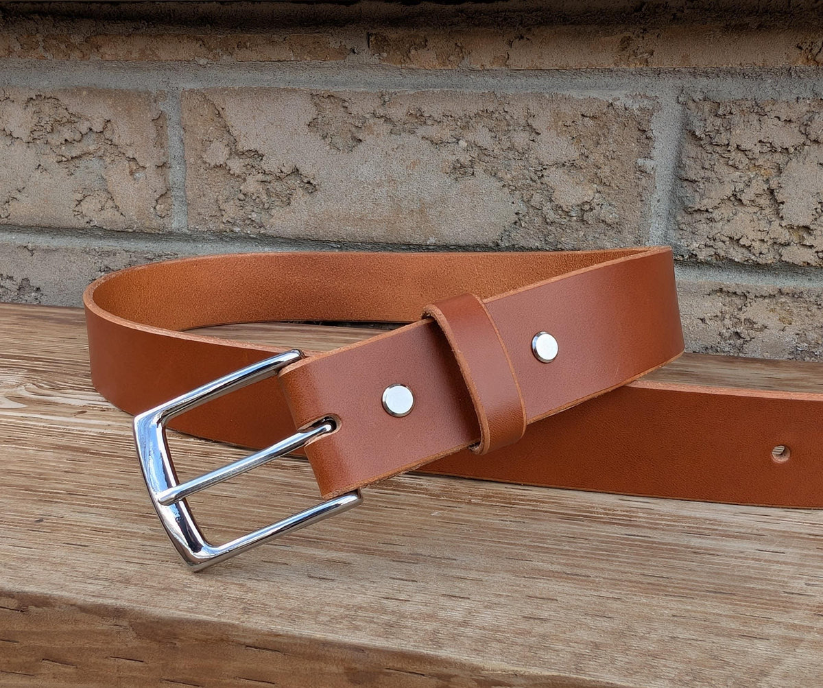 Formal Slim Leather Belt - Nickle Platted Brass Buckle (1-1/4 inch)