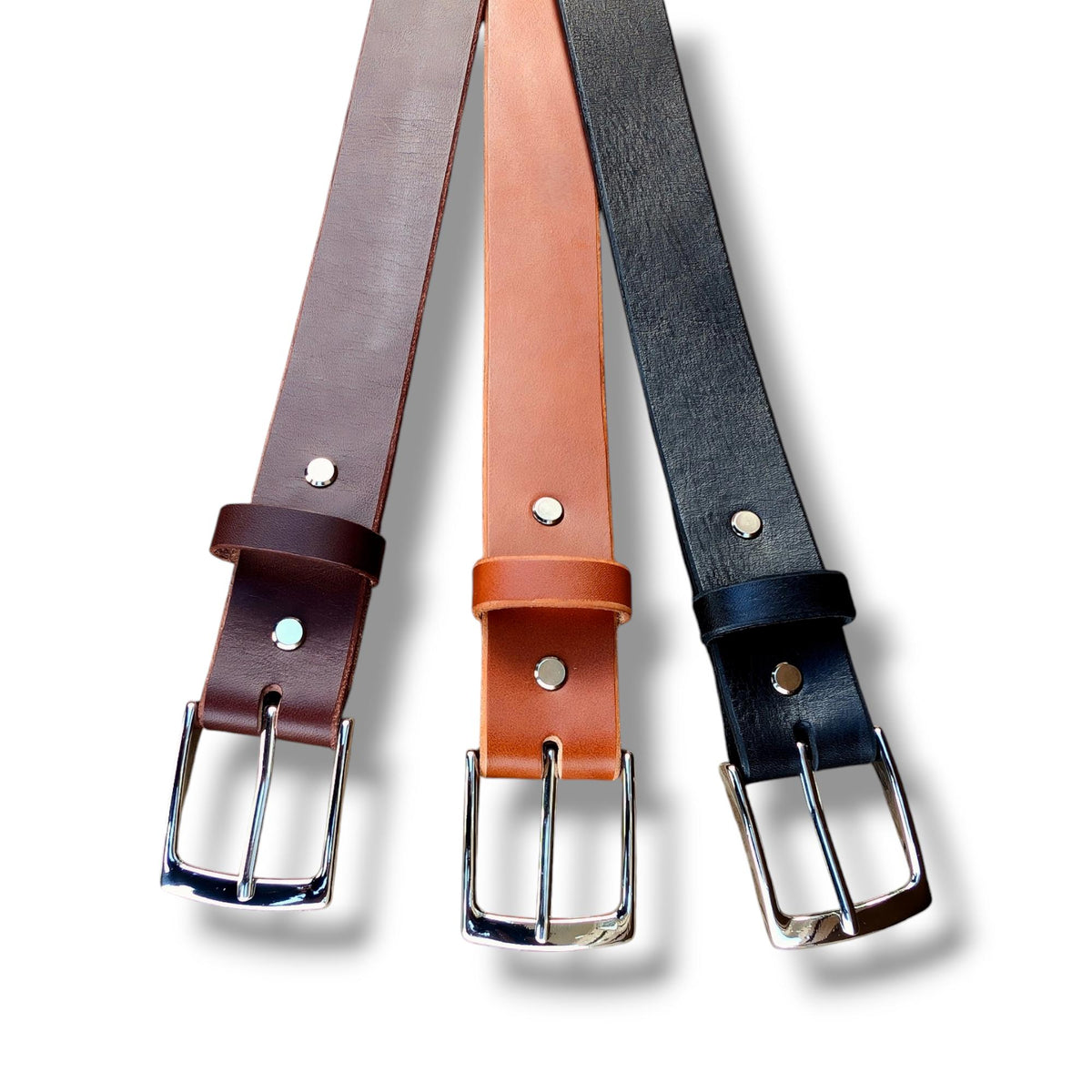 Formal Slim Leather Belt - Nickle Platted Brass Buckle (1-1/4 inch)