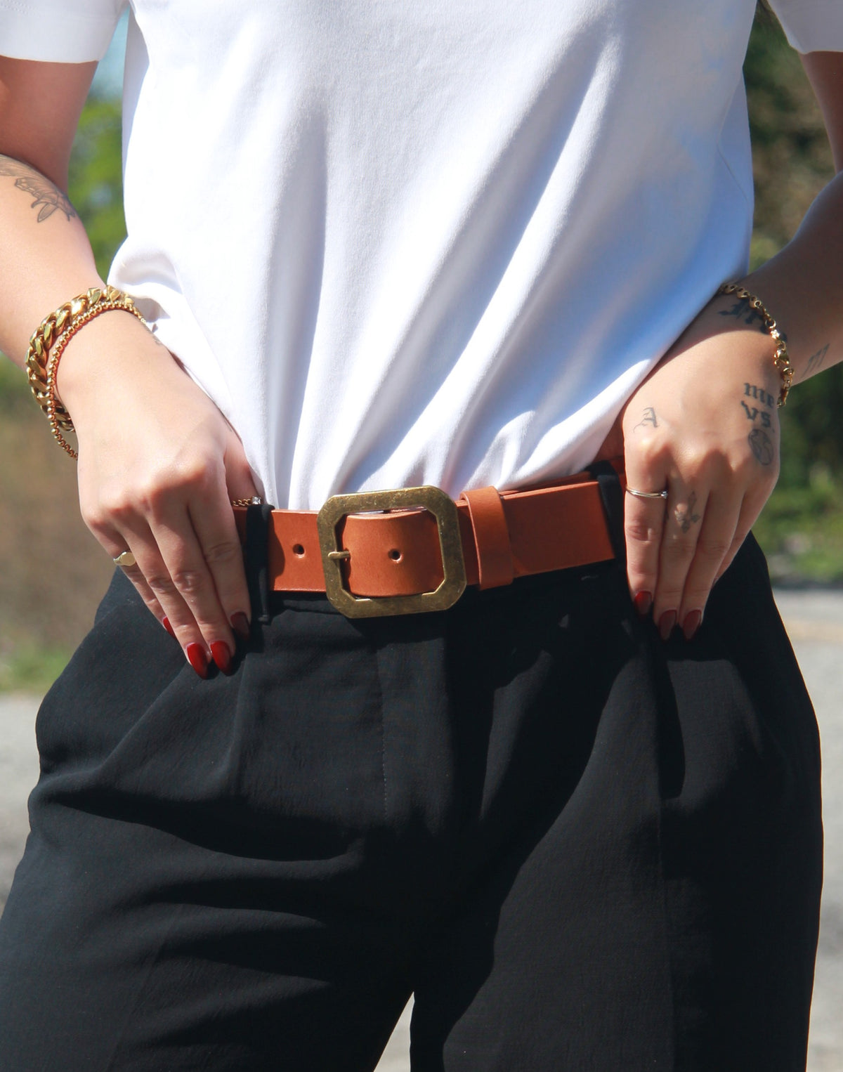 Statement Buckle Leather Belt - Espresso With Antique Brass
