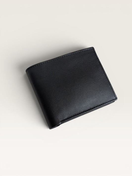 Nappa Leather Bifold Coin Pocket Wallet - Black