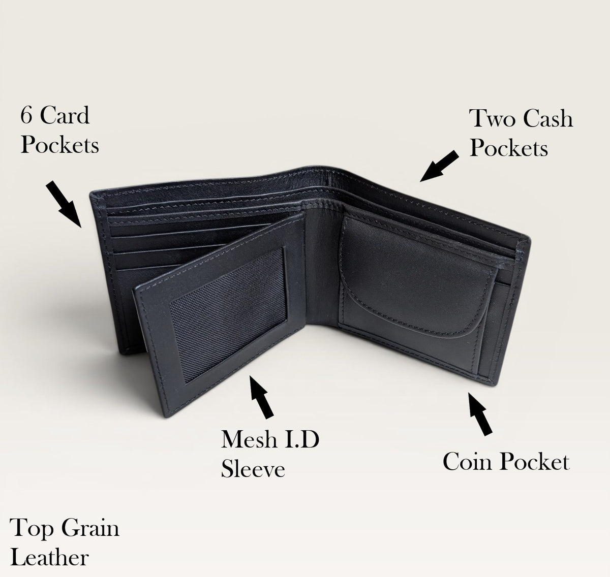 Nappa Leather Bifold Coin Pocket Wallet - Light Maroon
