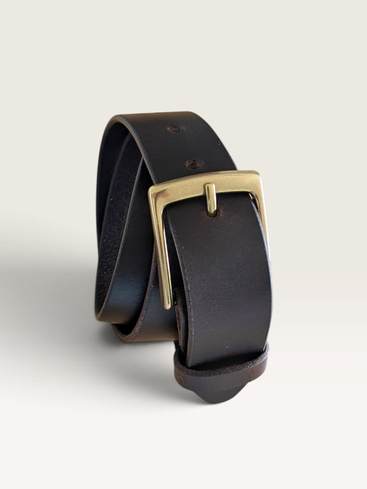 Formal Brass Buckle Belt - Espresso Brown (1-1/2 inch)