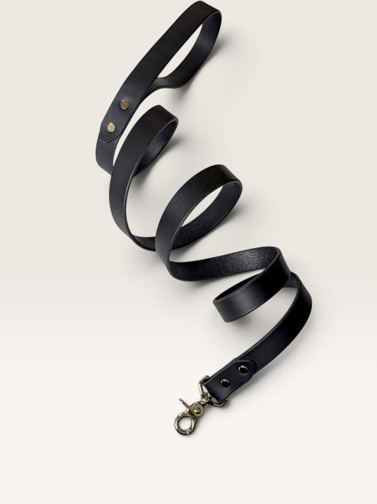Full Grain Leather Dog Leash – 5 ft - Black with Nickle