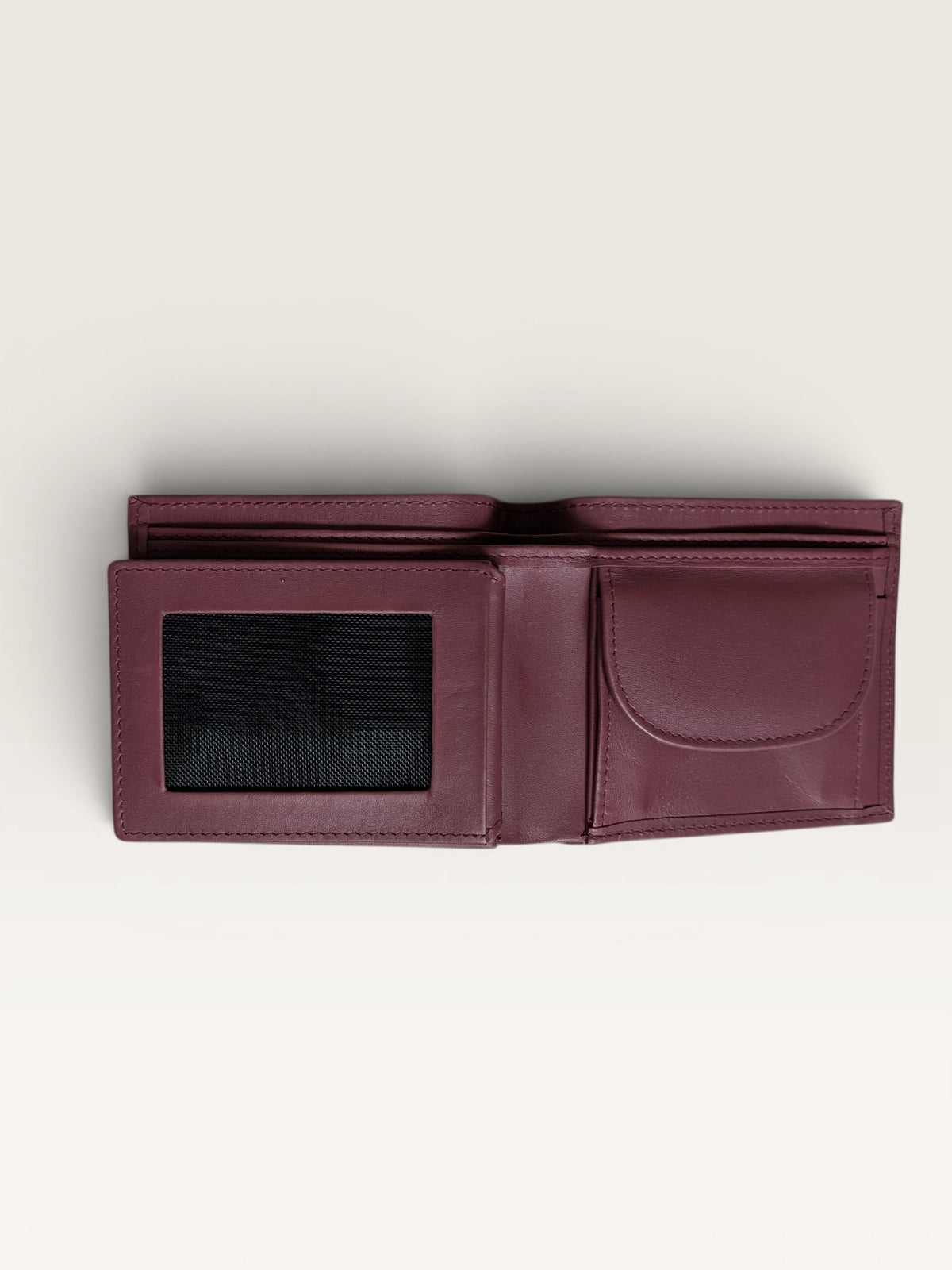 Nappa Leather Bifold Coin Pocket Wallet - Light Maroon