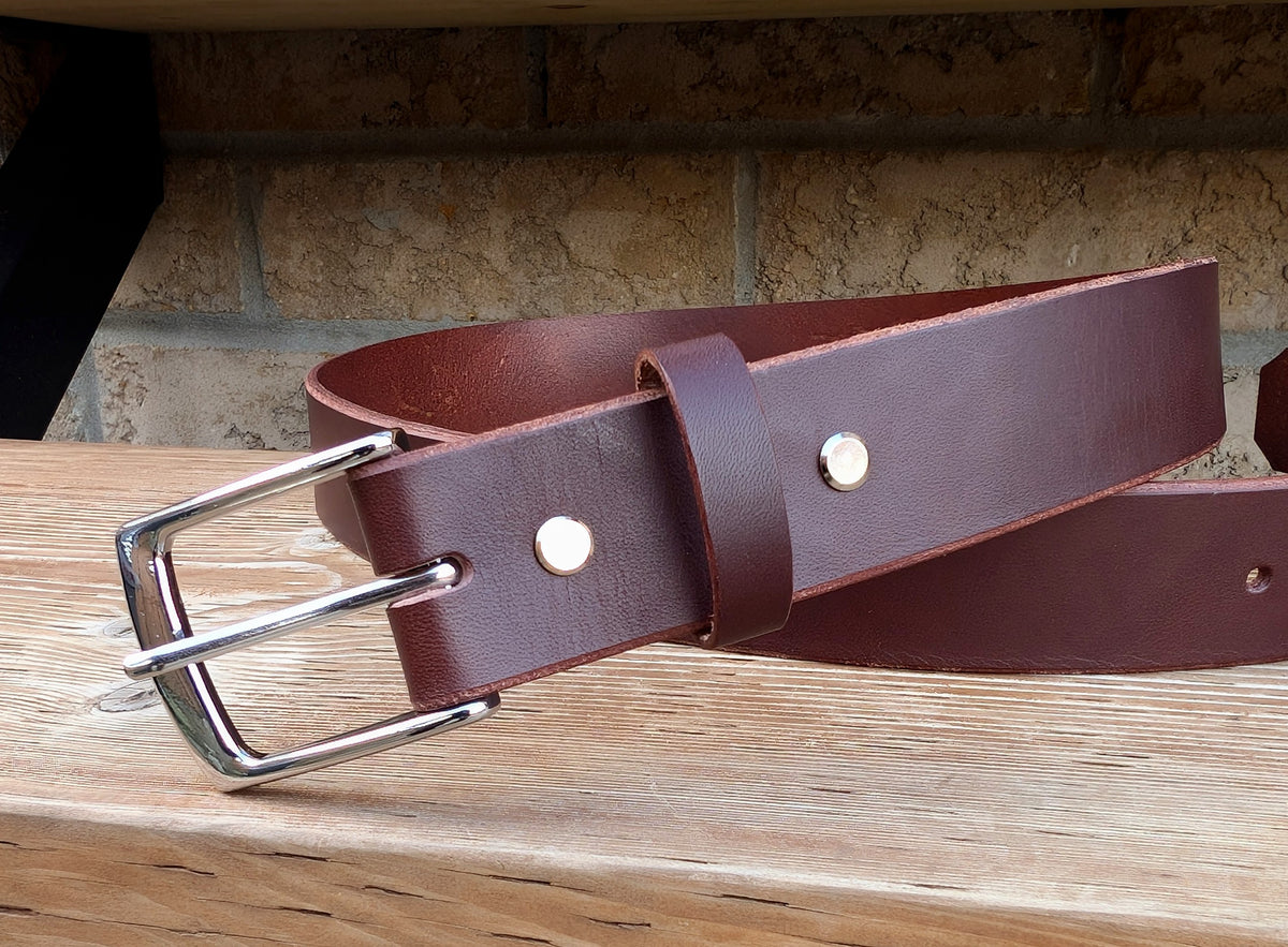 Formal Slim Leather Belt - Nickle Platted Brass Buckle (1-1/4 inch)