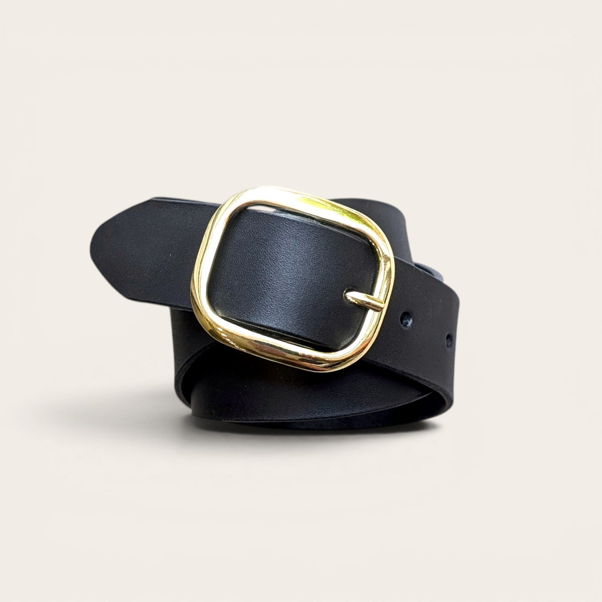 Oval Buckle Leather Belt - Brass with Saddle Tan