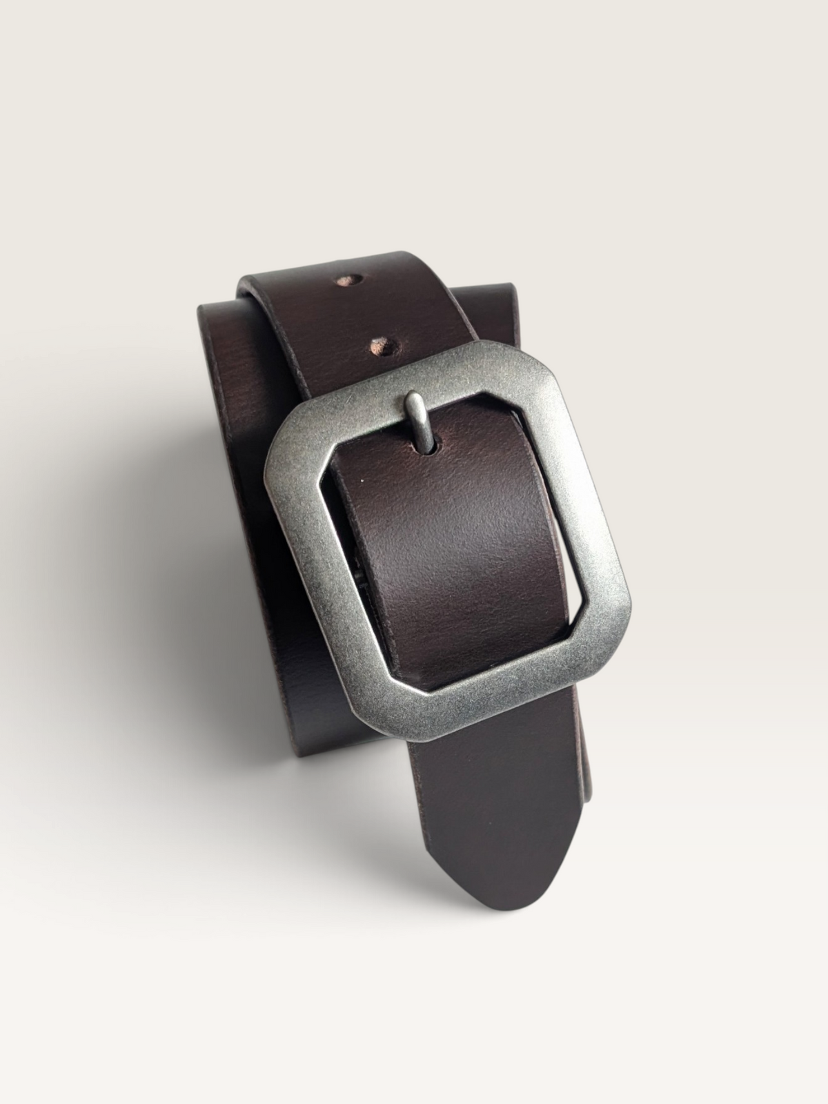 Statement Buckle Leather Belt - Tan with Antique Nickle