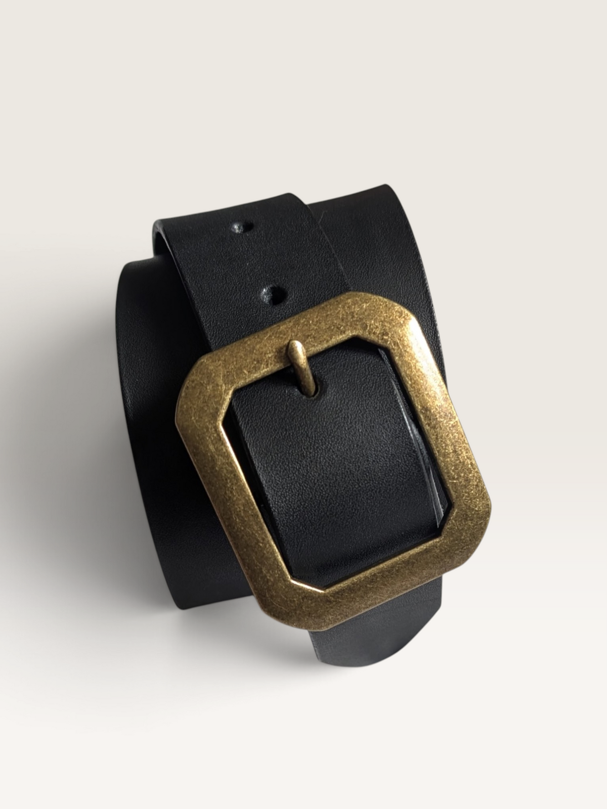Statement Buckle Leather Belt - Espresso With Antique Brass