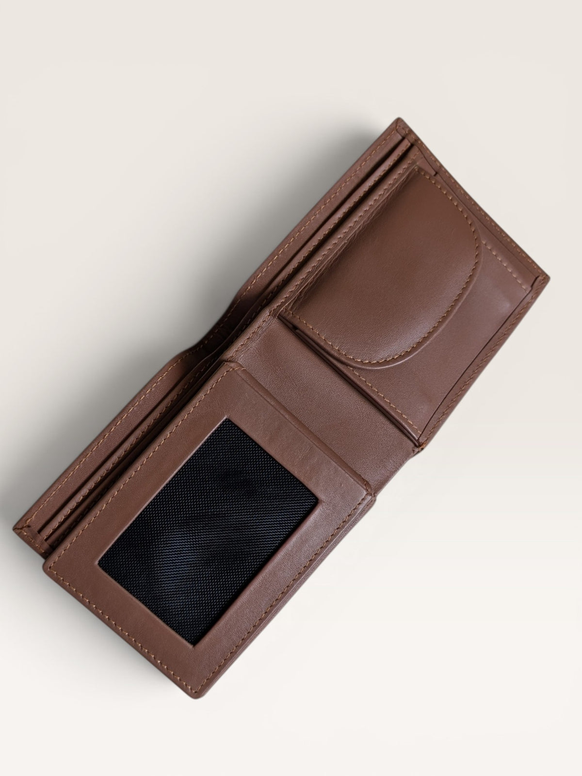 Nappa Leather Bifold Coin Pocket Wallet - Light Maroon