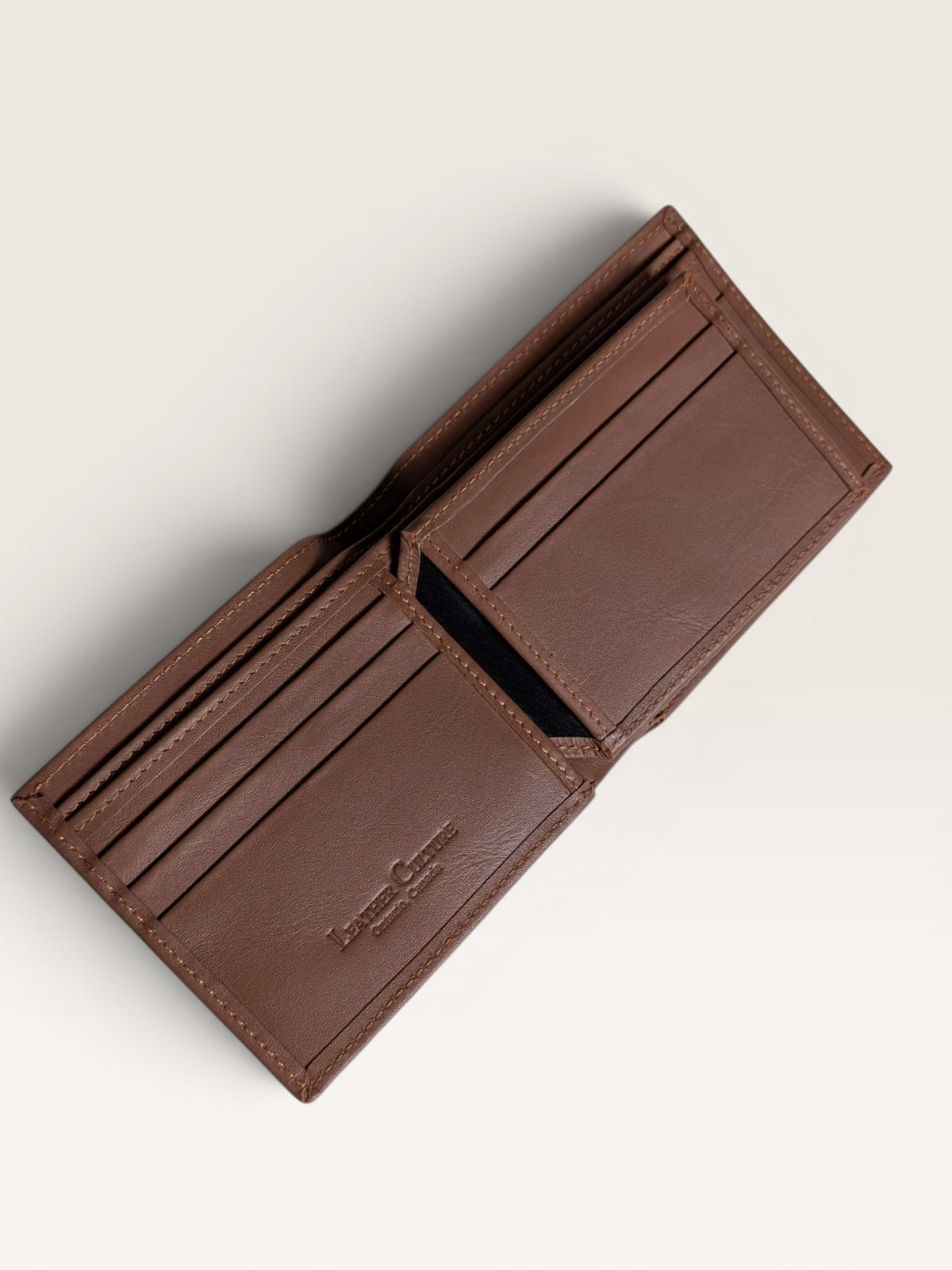 Nappa Leather Bifold Coin Pocket Wallet - Light Maroon