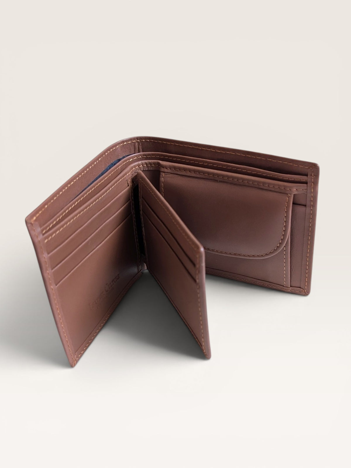 Nappa Leather Bifold Coin Pocket Wallet - Light Maroon