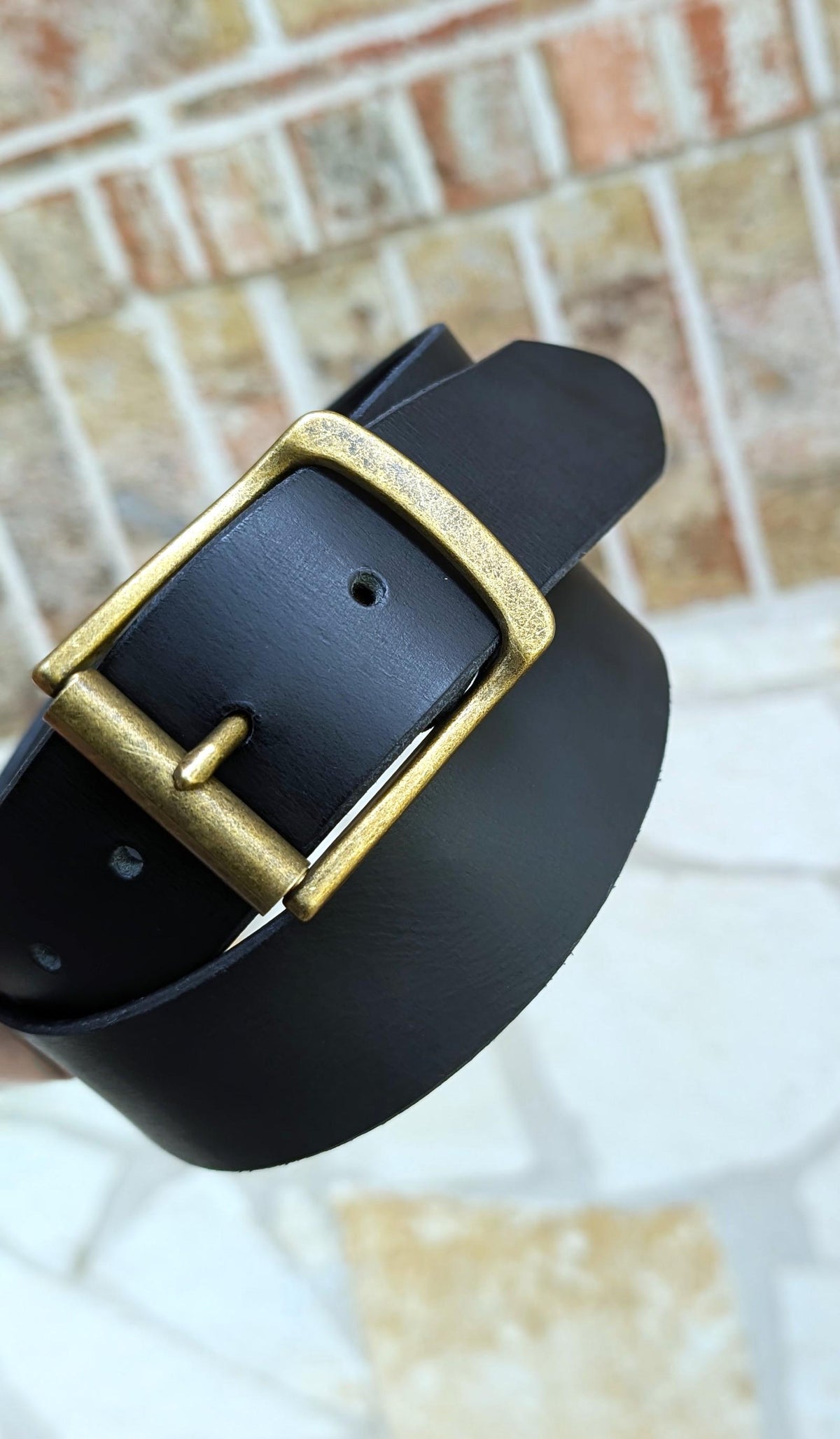 Dunham Antique Brass Roller Buckle Belt - Black