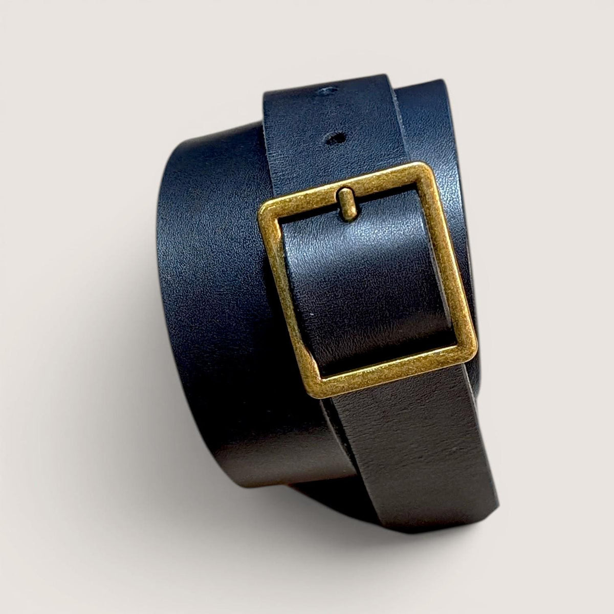 Square Buckle Leather Belt - Antique Brass with Dark brown