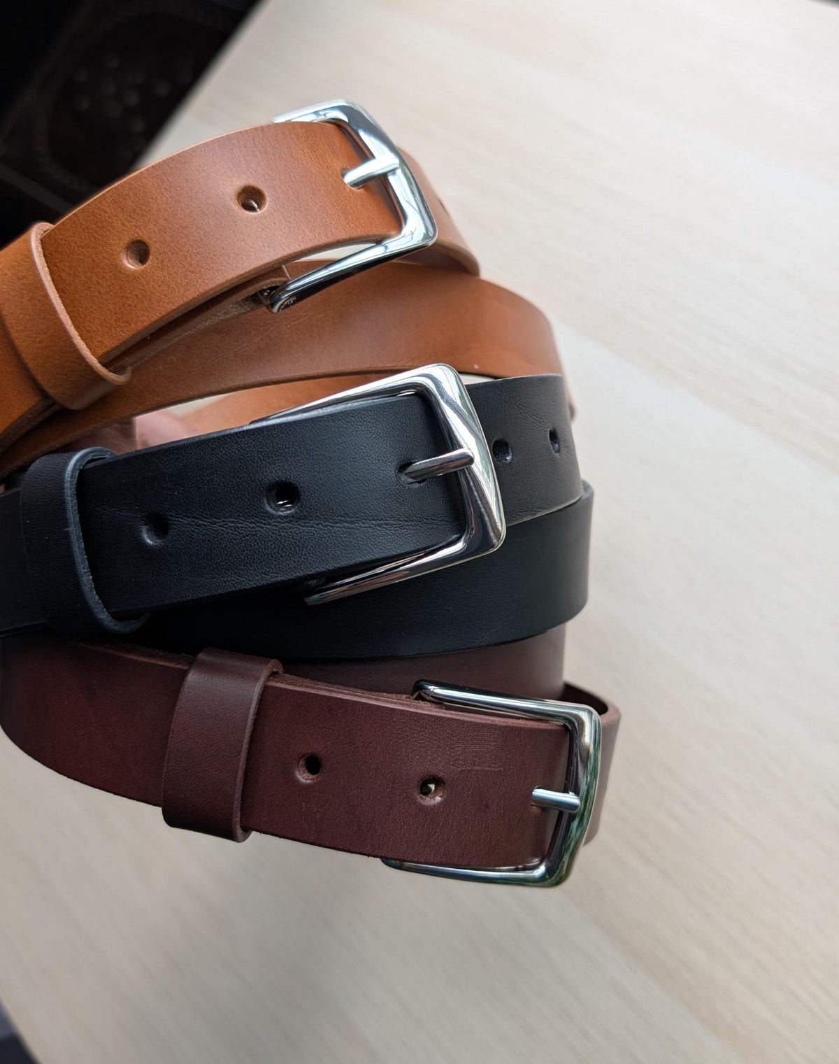 Formal Slim Leather Belt - Nickle Platted Brass Buckle (1-1/4 inch)