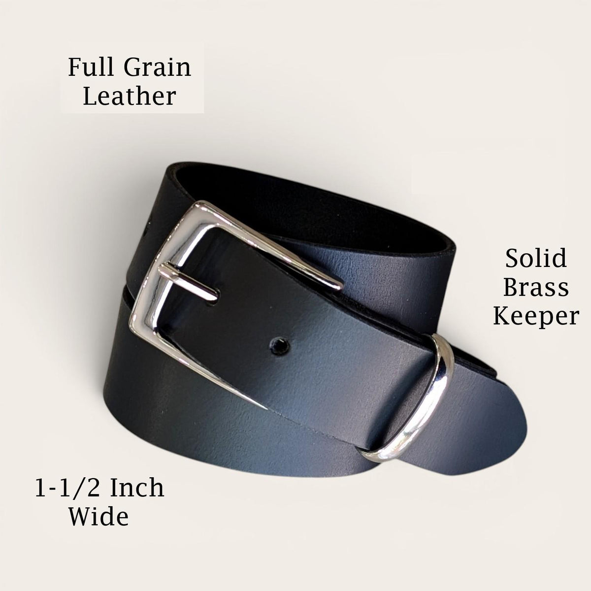 Formal Leather Belt - Nickle plated Brass Buckle with Metal Loop