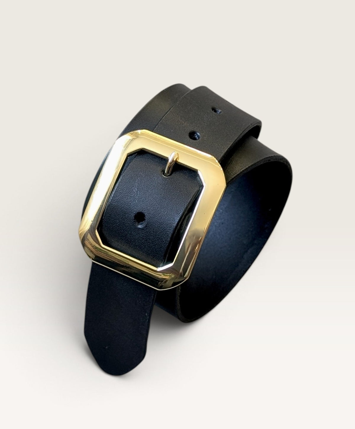 Statement Buckle Leather Belt - Brass Plated with Tan