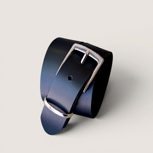 Formal Leather Belt - Nickle Plated Brass Buckle with Metal Loop