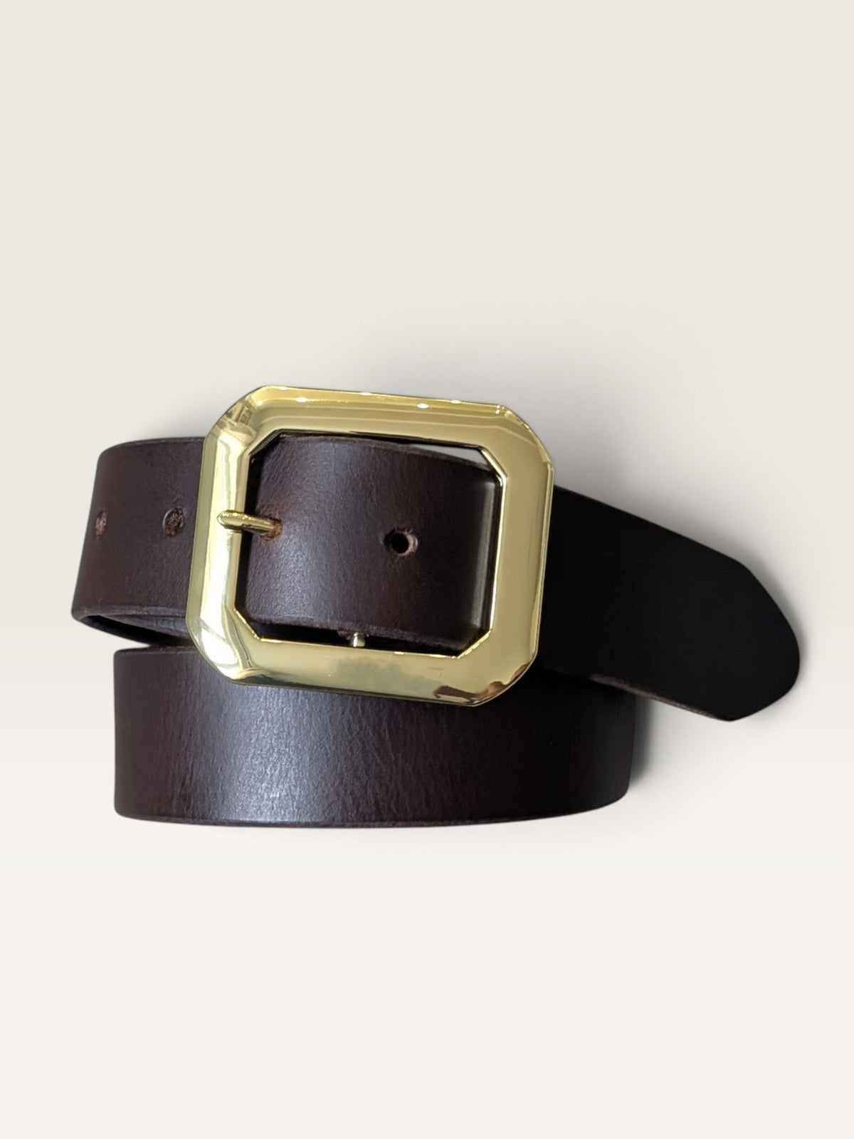 Statement Buckle Leather Belt - Brass Plated with Tan