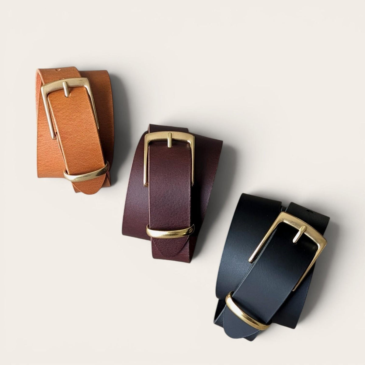 Formal Brass Buckle Belt -  Tan with Metal Loop