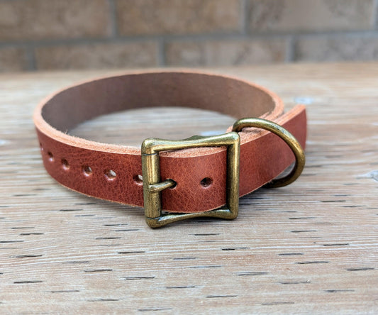 Dog Collar- Brown With Antique Brass