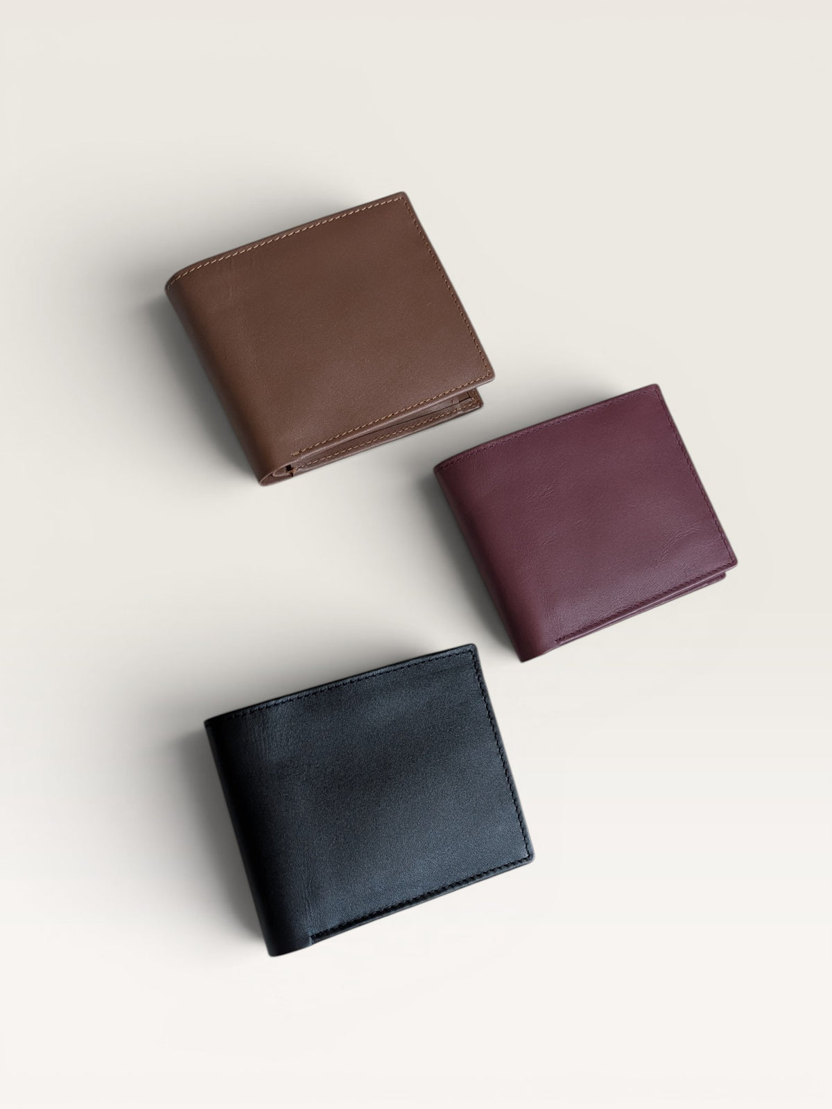 Nappa Leather Bifold Coin Pocket Wallet - Light Maroon