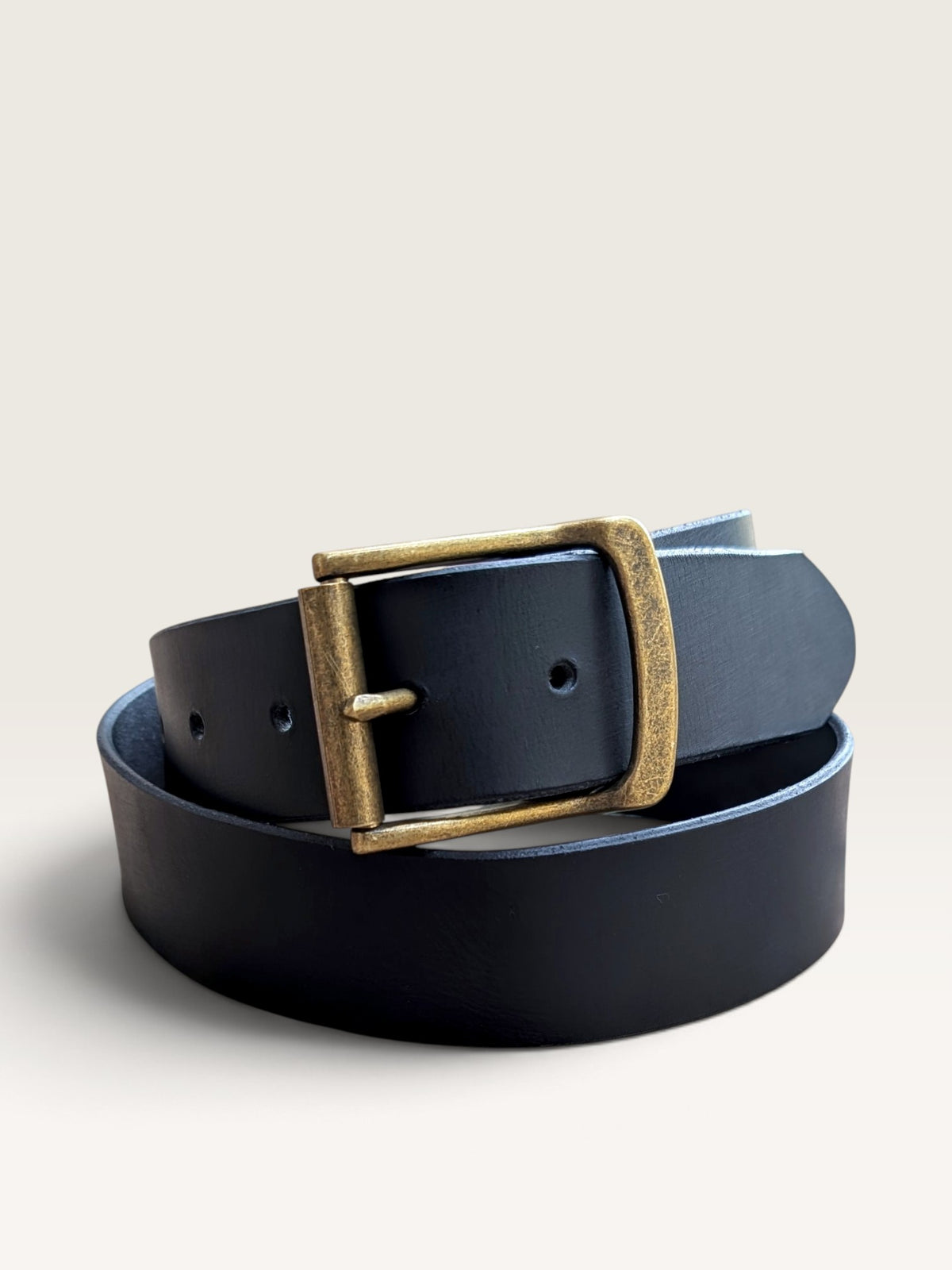 Dunham Antique Brass Roller Buckle Belt - Black