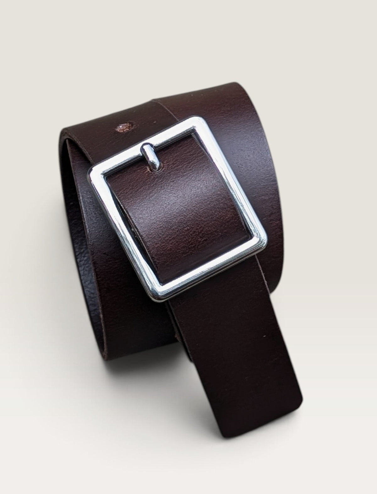 Square Buckle Leather Belt - Nickle With Tan