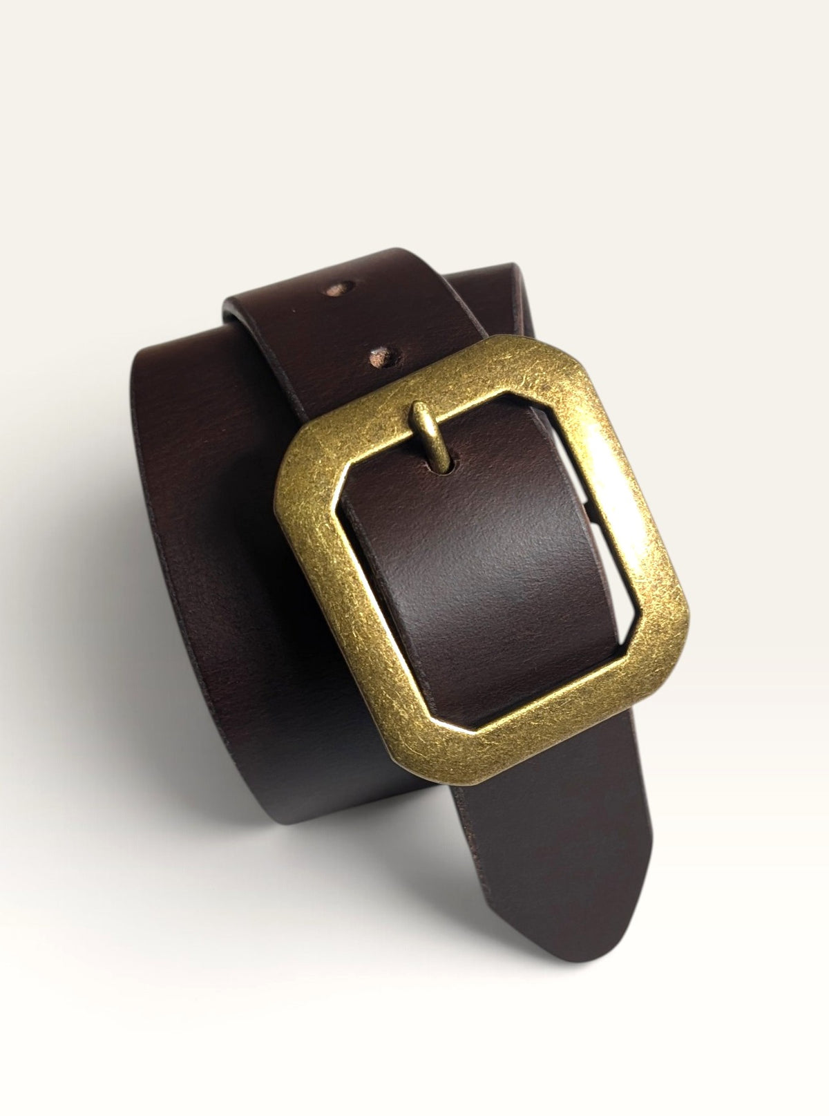 Statement Buckle Leather Belt - Espresso With Antique Brass