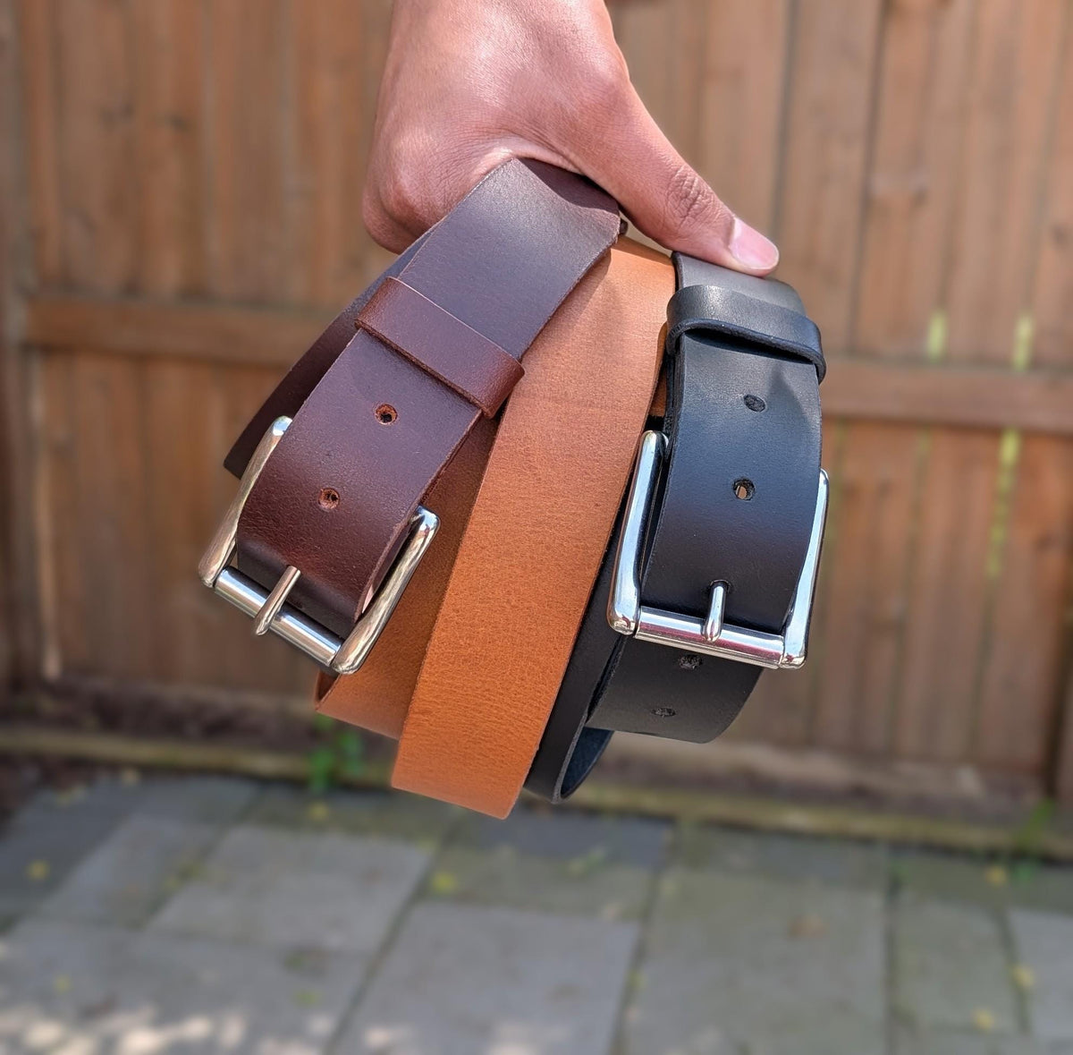 Stainless Steel Roller Buckle Belt - Tan