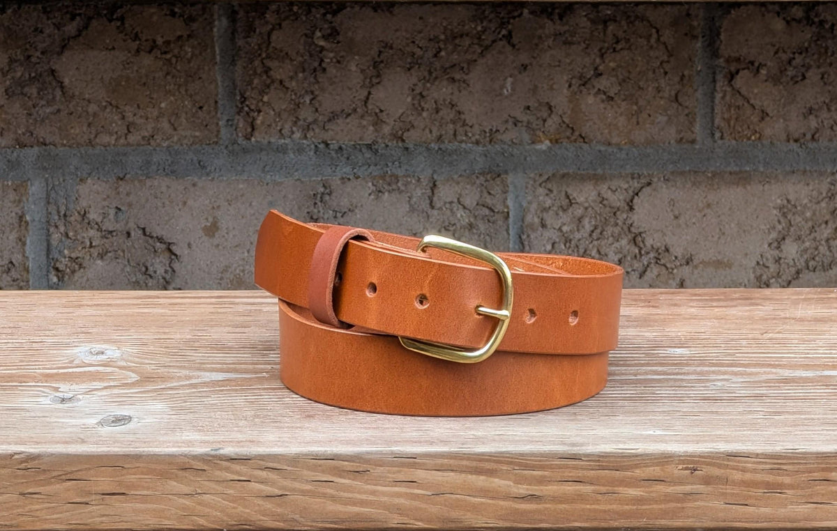 Brass Heel Bar Buckle Belt - Black