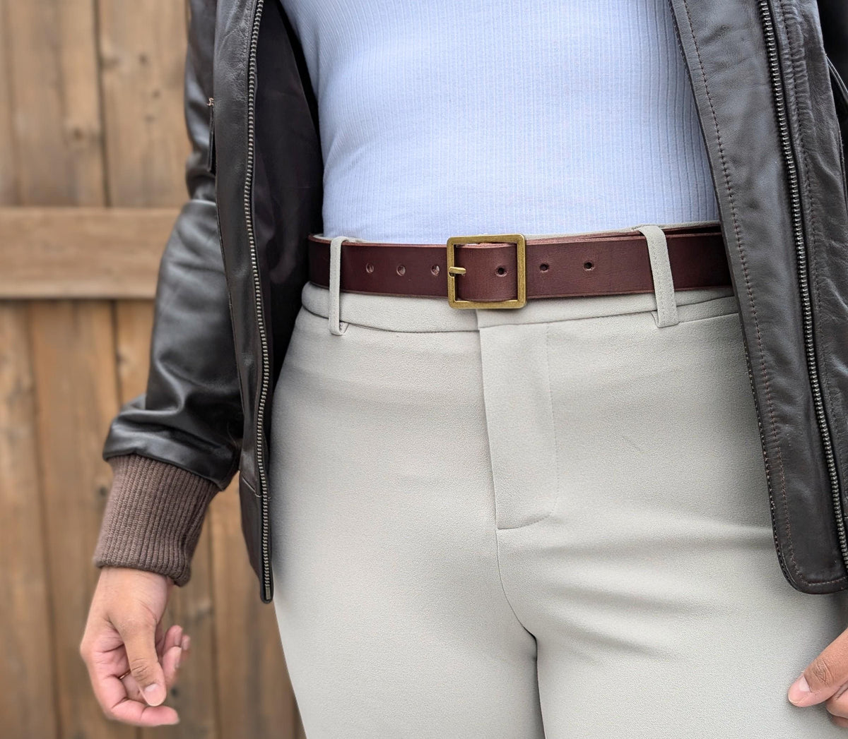 Square Buckle Leather Belt - Nickle With Black